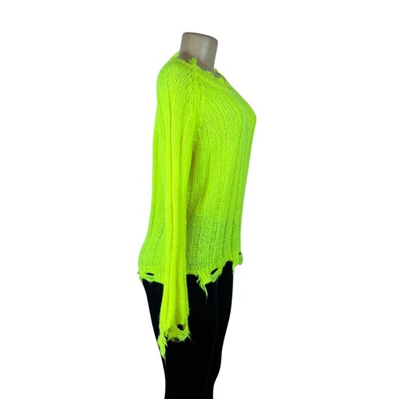 Imperial Womens Neon Yellow Acrylic Polyamide Distressed Knit Sweater Sz M - Picture 2 of 8